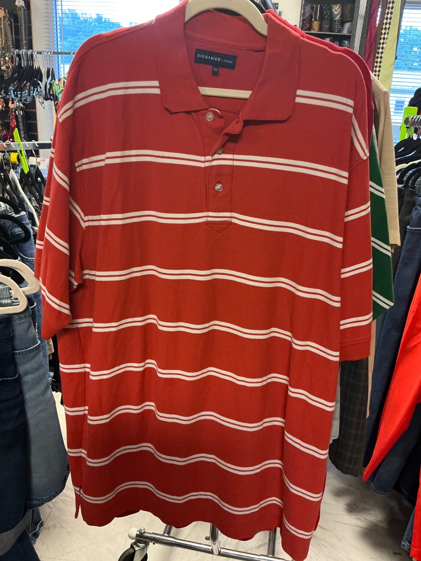 Siegfried & Company Polo Shirt - Burnt Orange with white stripes - 2XLT
