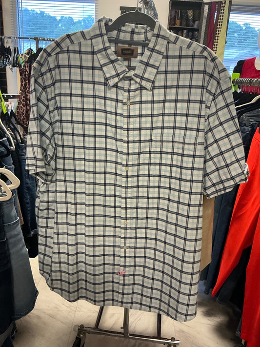 Foundry Short Sleeve Button Up Shirt - Blue and White - 2XLT