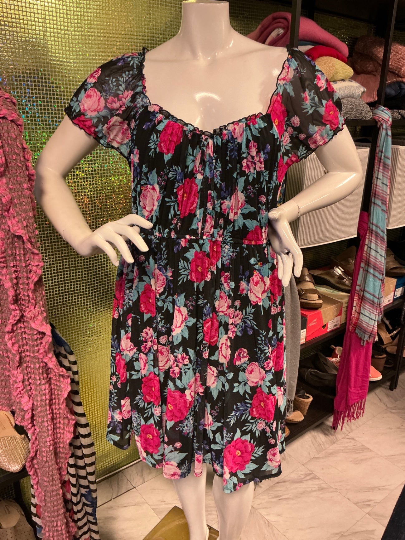 Torrid Dress - Black with Pink and Blue Floral Pattern - 5