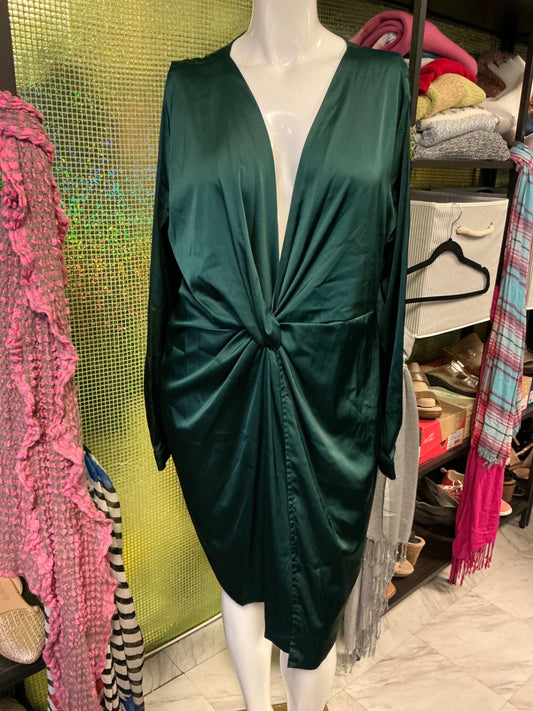 Fashion Nova Drape Dress - Emerald Green - 3X