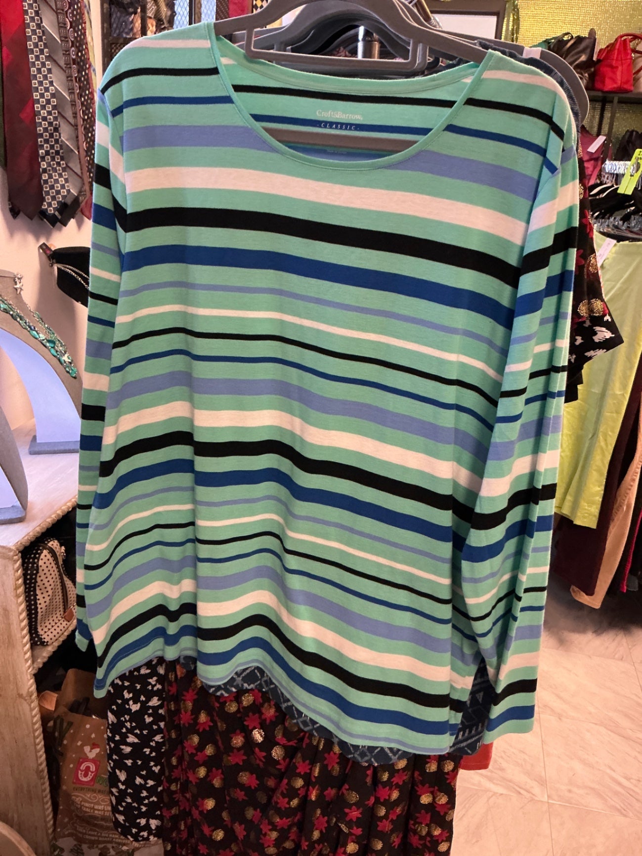 Croft & Barrow Long Sleeve T-Shirt - Green, black, white, blue - 3X