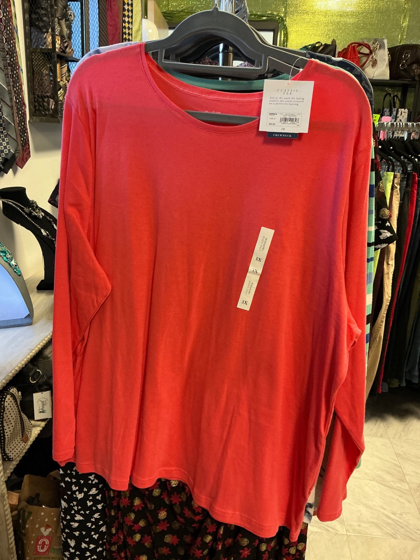 Croft & Barrow Long Sleeve T-Shirt - Coral - 3X NWT