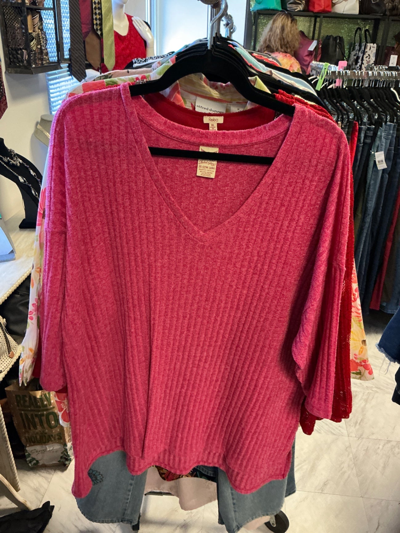 Faded Glory V-Neck Sweater - Pink - 3X