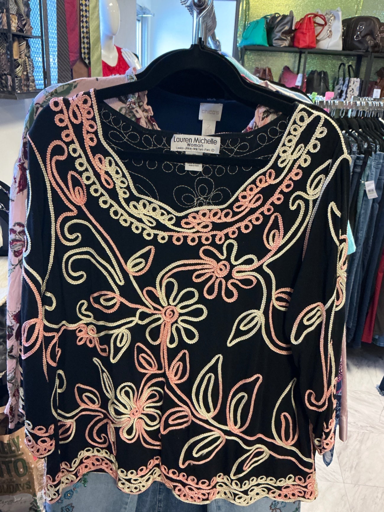 Lauren Michelle Woman Blouse - Black, Pink, Cream - 2X