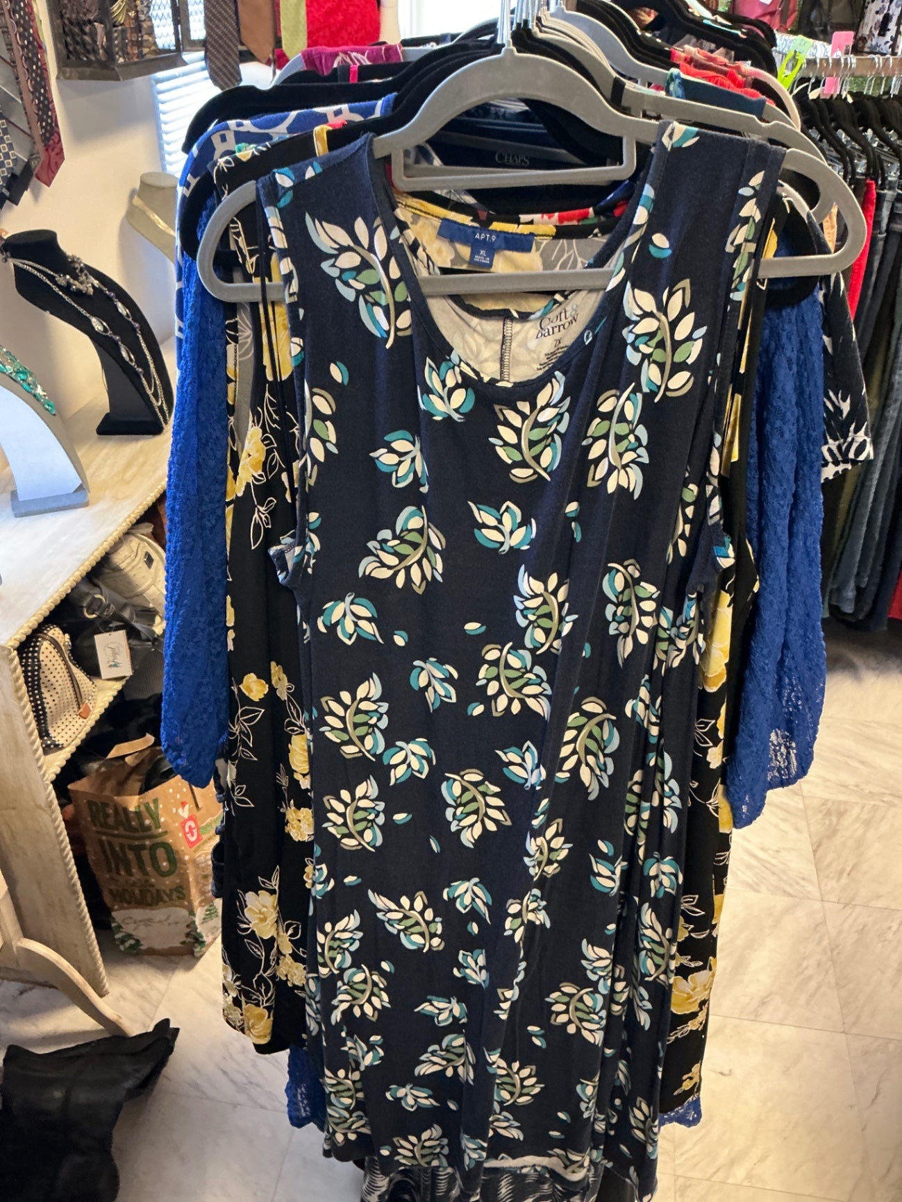 Croft & Barrow Dress - Multicolor (Navy, green, white, yellow) - 2X