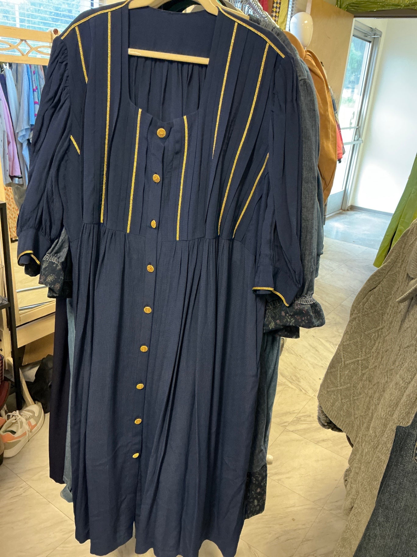 Custom Made Dress - Navy blue with gold accents - 5-6X