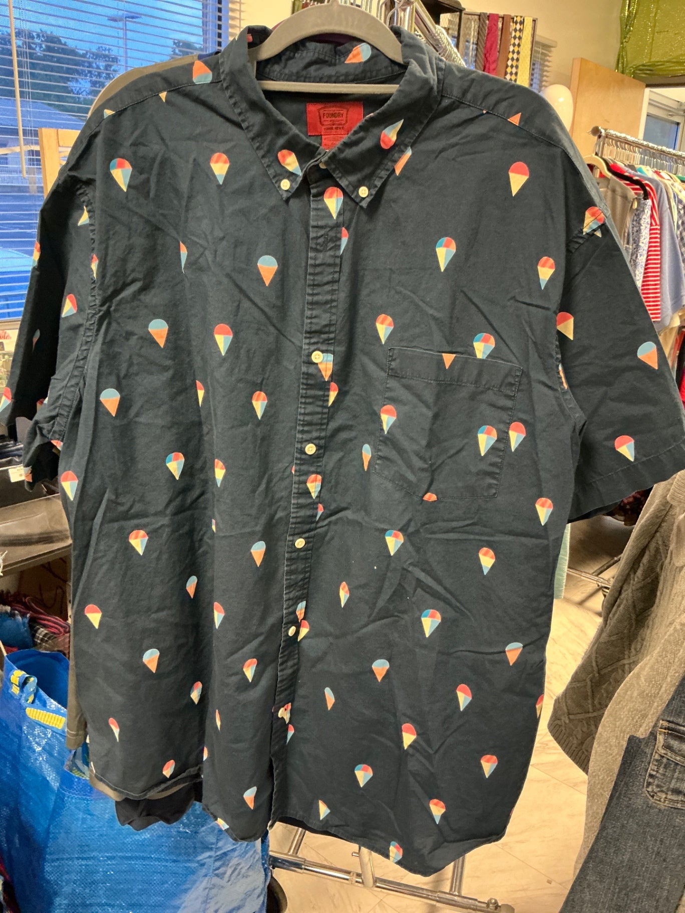 Foundry Button-up Shirt - Dark Navy Blue with Multicolored Snow Cone Pattern - 3XL