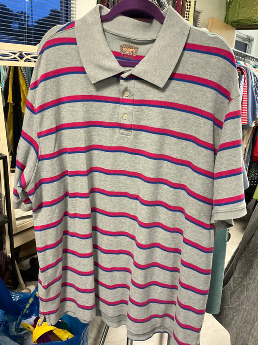 Foundry Polo Shirt - Gray with Pink and Blue Stripes - 3XL