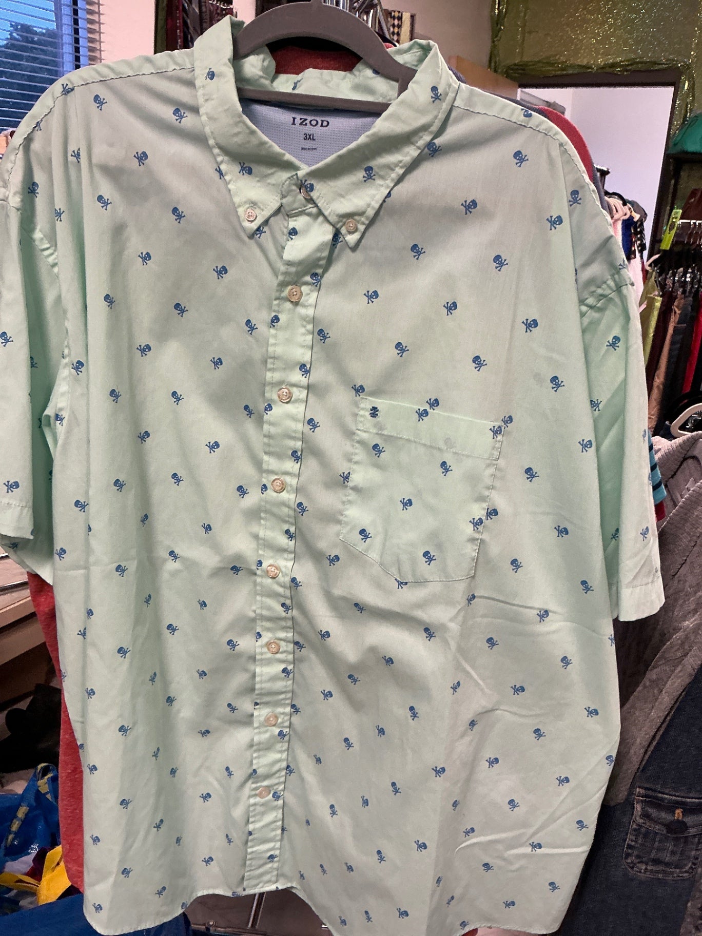 IZOD Shirt - Light green with blue skull pattern - 3XL