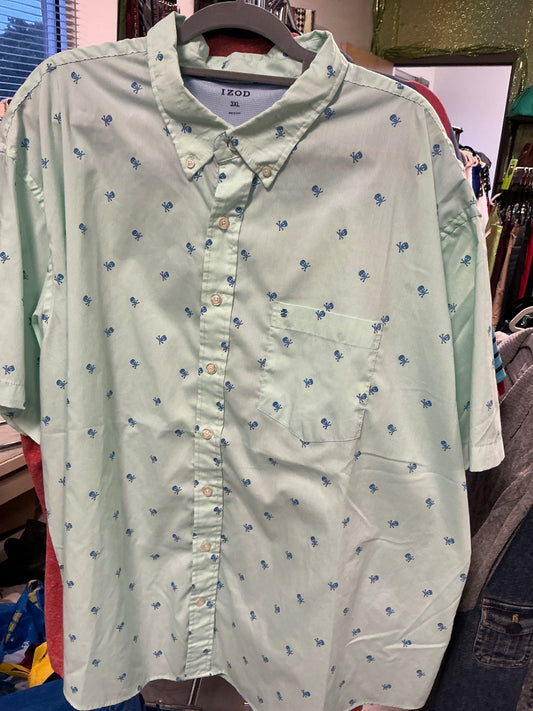 IZOD Shirt - Light green with blue skull pattern - 3XL