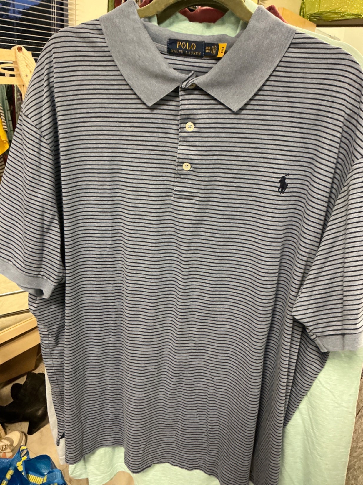 Polo Ralph Lauren Polo Shirt - Grey with navy stripes - 3XB