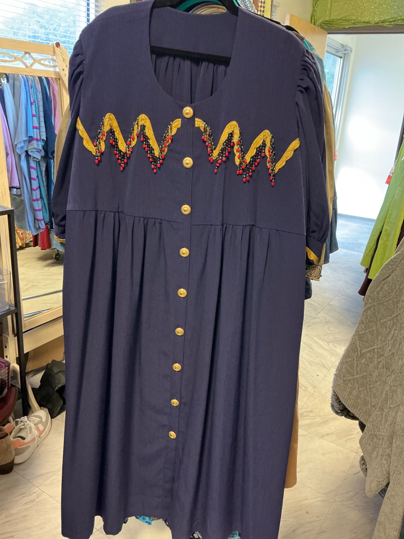 Custom Made Dress - Navy blue w/ gold and red accents - 5-6X