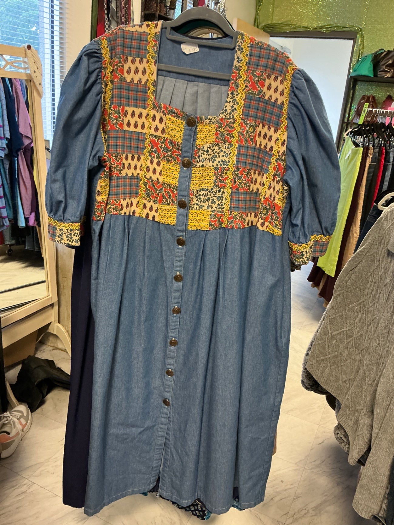 Custom Made Dress - Denim w/ Multi color - 5-6X
