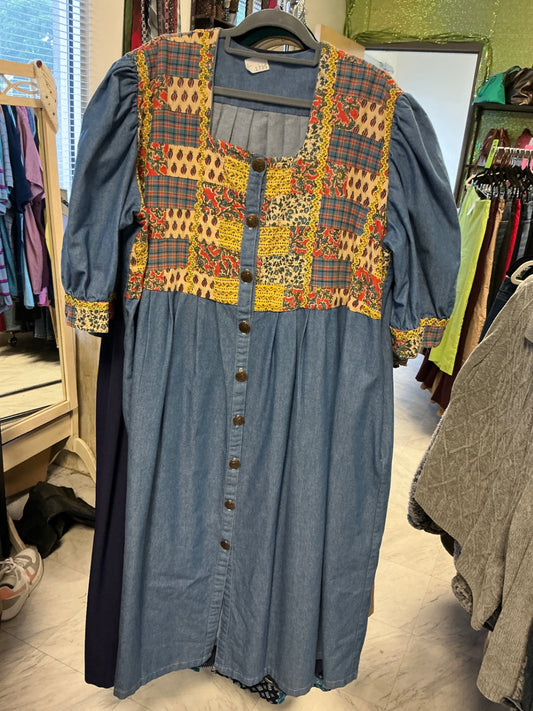 Custom Made Dress - Denim w/ Multi color - 5-6X