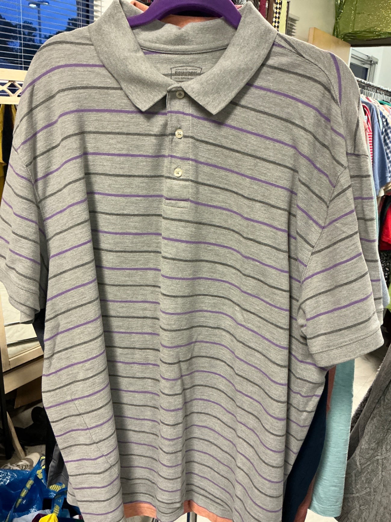 Foundry Polo Shirt - Gray with purple and Grey stripes - 3XL