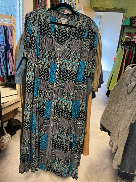 JBS Maxi Dress - Black, Blue, Beige (Patterned) - 32W