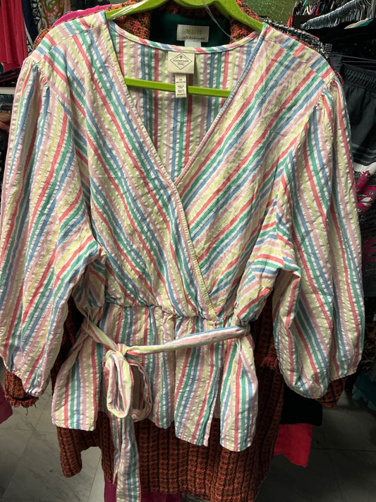 St. John's Bay Blouse - Multicolor (Pink, Yellow, Blue, Green, White) - 2X