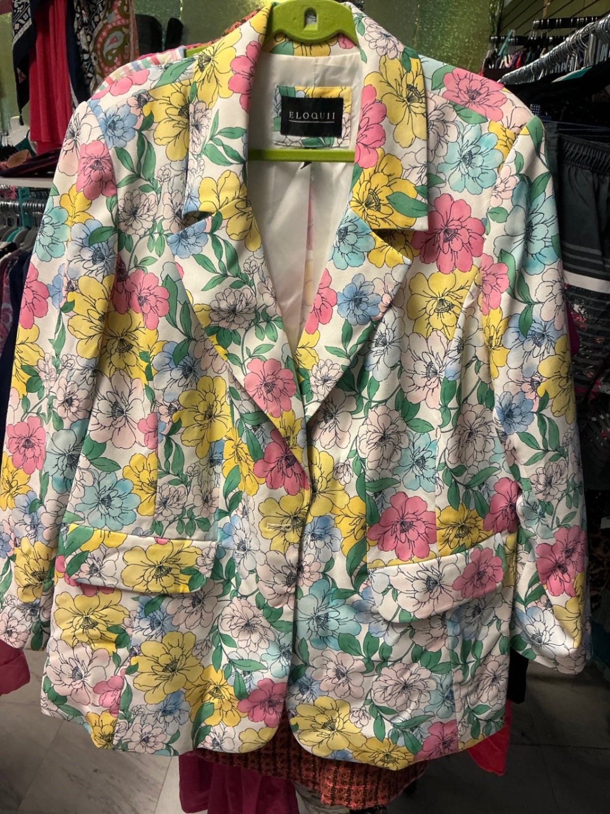 ELOQUII Blazer - Multicolor (pink, yellow, blue, green, white) - 18