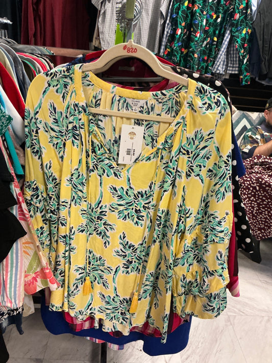 Crown & Ivy Blouse - Yellow with green and navy print - 1X NWT
