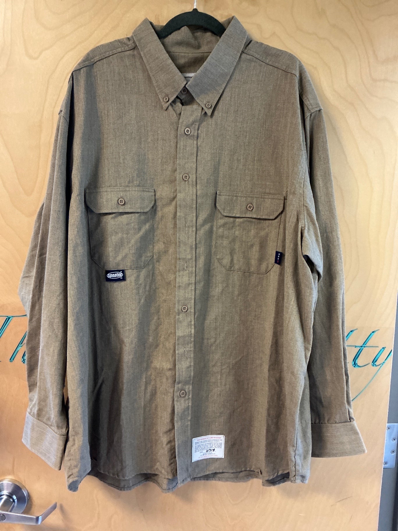 Spentex Flame Resistant Long Sleeve Button Up Shirt - Beige - 4X NWOT