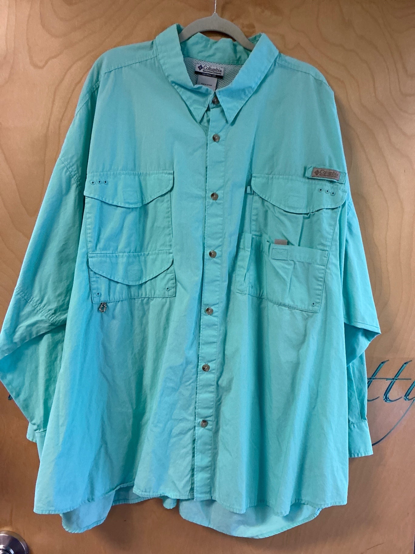 Columbia Long Sleeve Button Up Shirt - Turquoise - 5XL