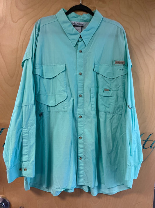 Columbia Long Sleeve Button Up Shirt - Mint Green - 5X