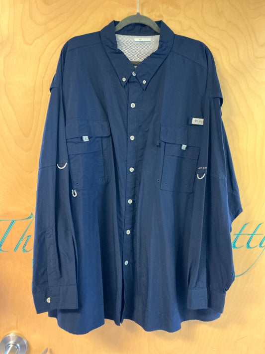 Columbia Long Sleeve Button Up Shirt - Navy Blue - 5X