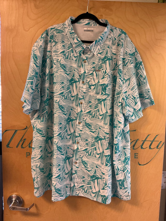 Columbia Shorty Sleeve Button Up Shirt - Beige and Teal - 5X