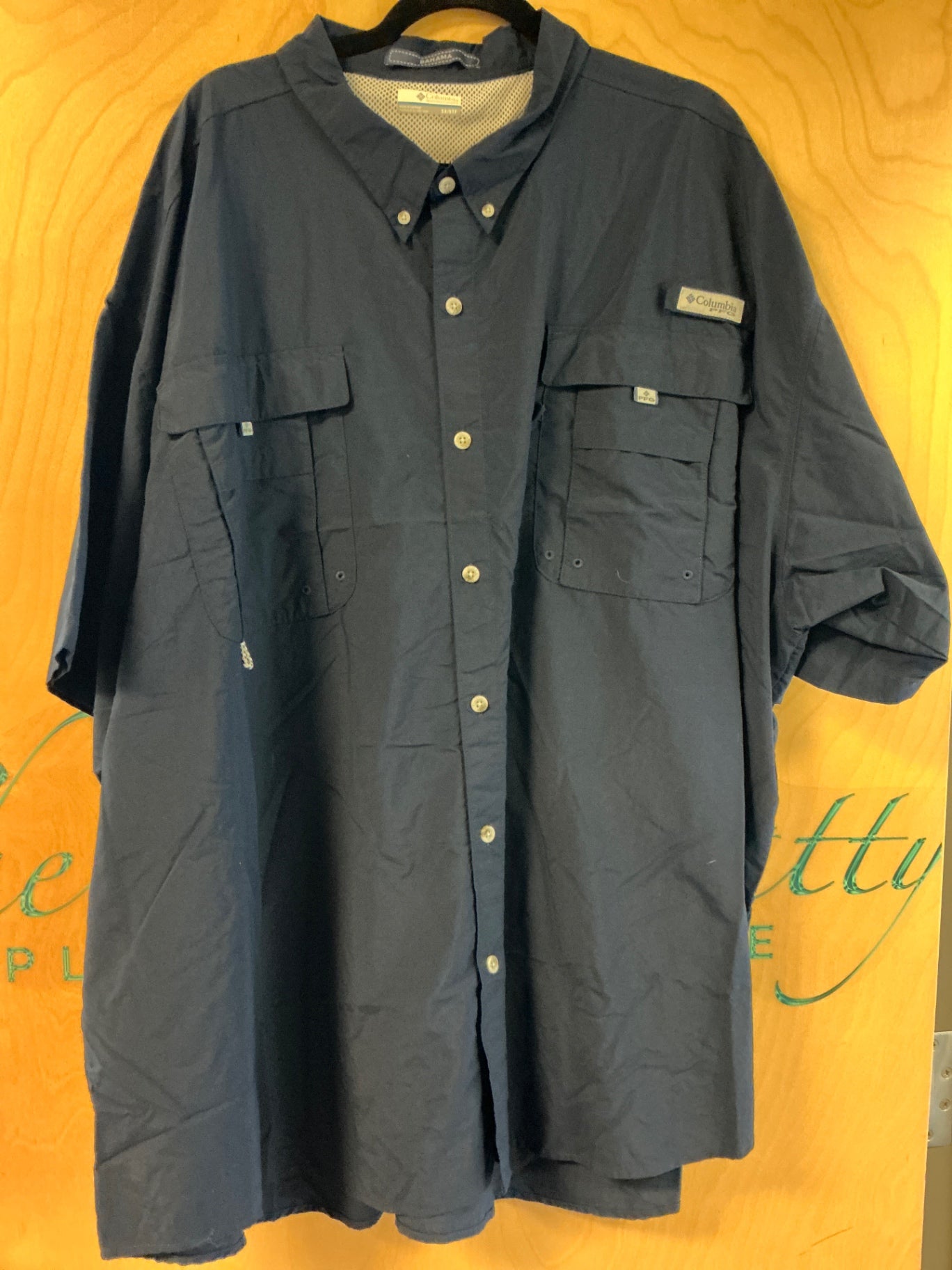 Columbia Short Sleeve Button-Up Shirt - Navy Blue - 5X