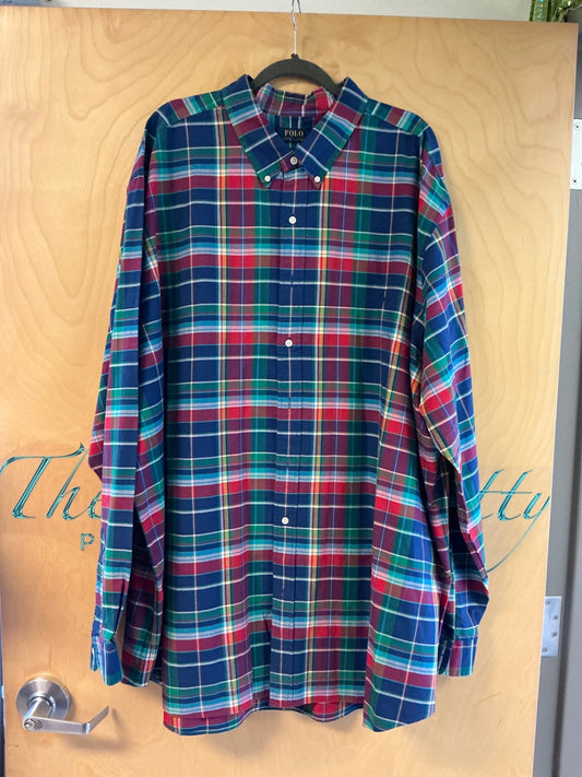 Polo Ralph Lauren Long Sleeve Button Up Shirt - Multicolor (Predominantly Blue, Red, Green) - 4XLT