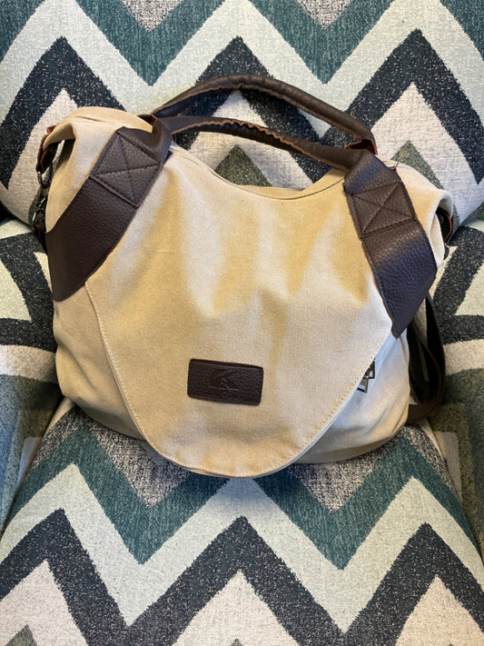 Kinsley Canvas Tote - Beige and Brown -