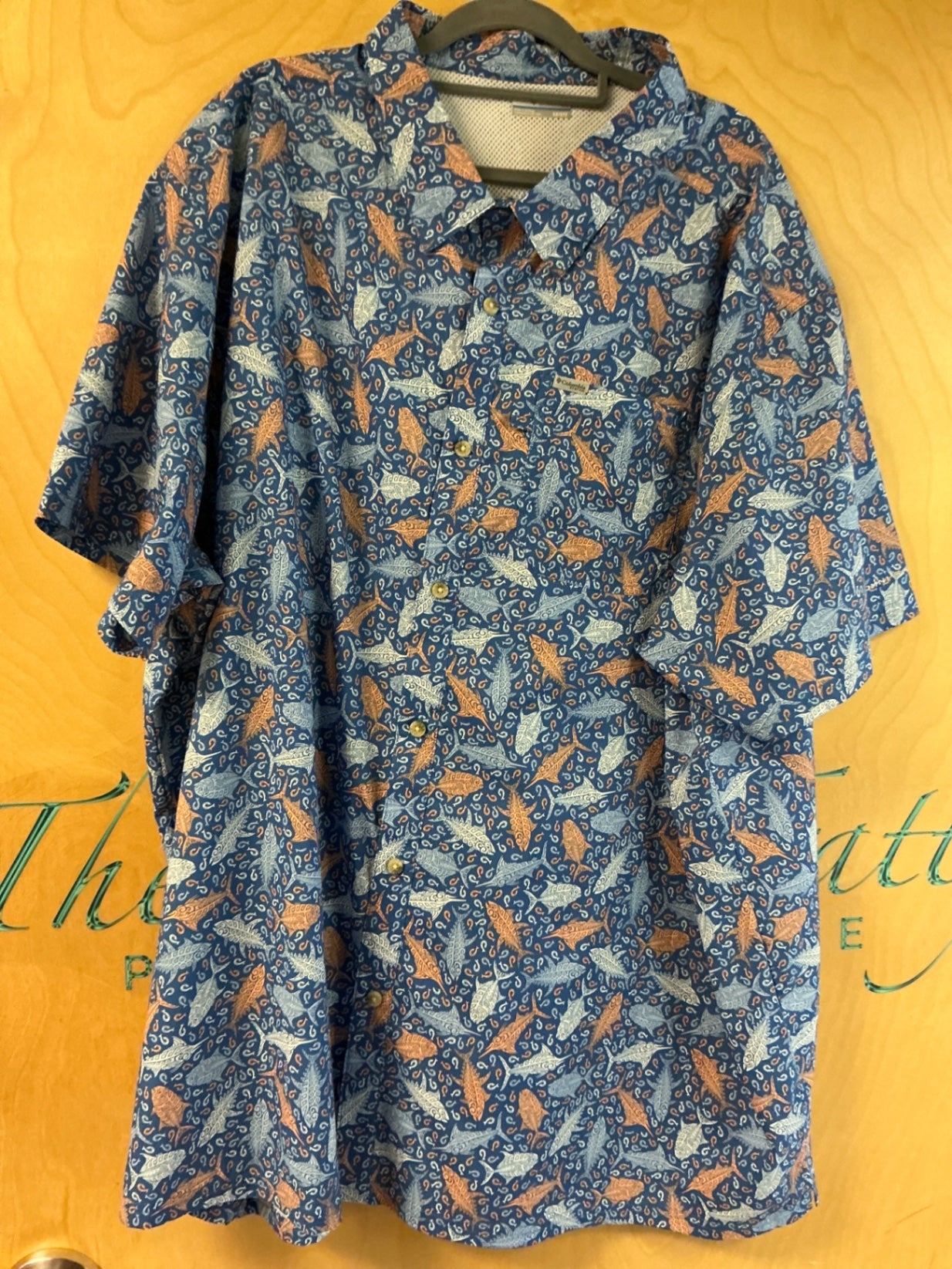 Columbia Short Sleeve Button-Up Shirt - Multicolored (predominantly navy blue, brown, and light blue) - 5X