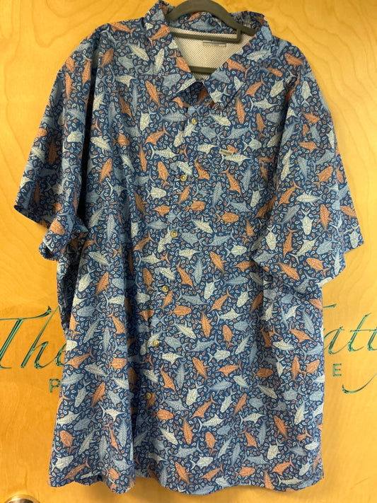 Columbia Short Sleeve Button-Up Shirt - Multicolored (predominantly navy blue, brown, and light blue) - 5X