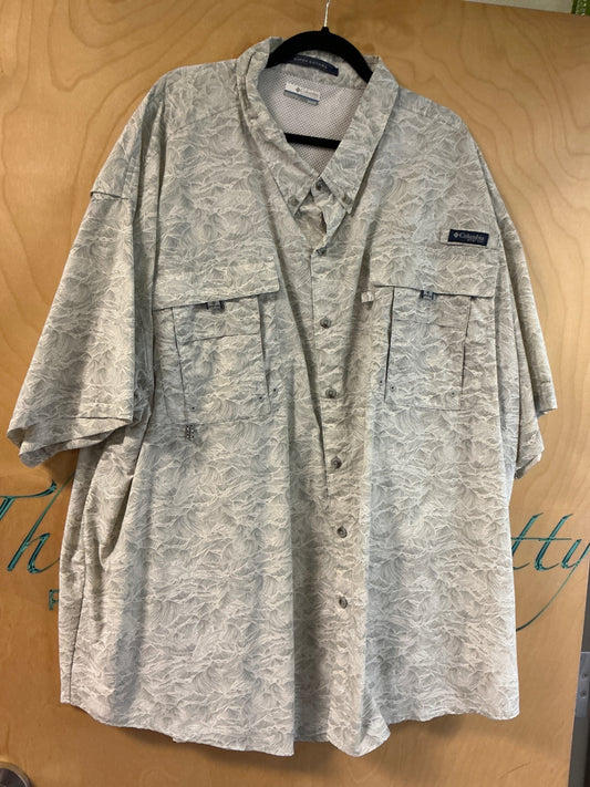 Columbia Short Sleeve Button-Up Shirt - Beige/Light Tan - 5X