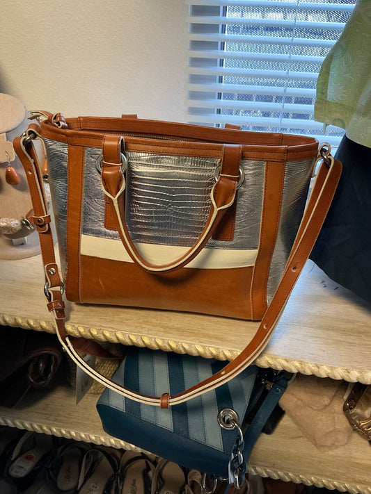Brahmin Handbag - Multicolor (Brown, Silver, White) -
