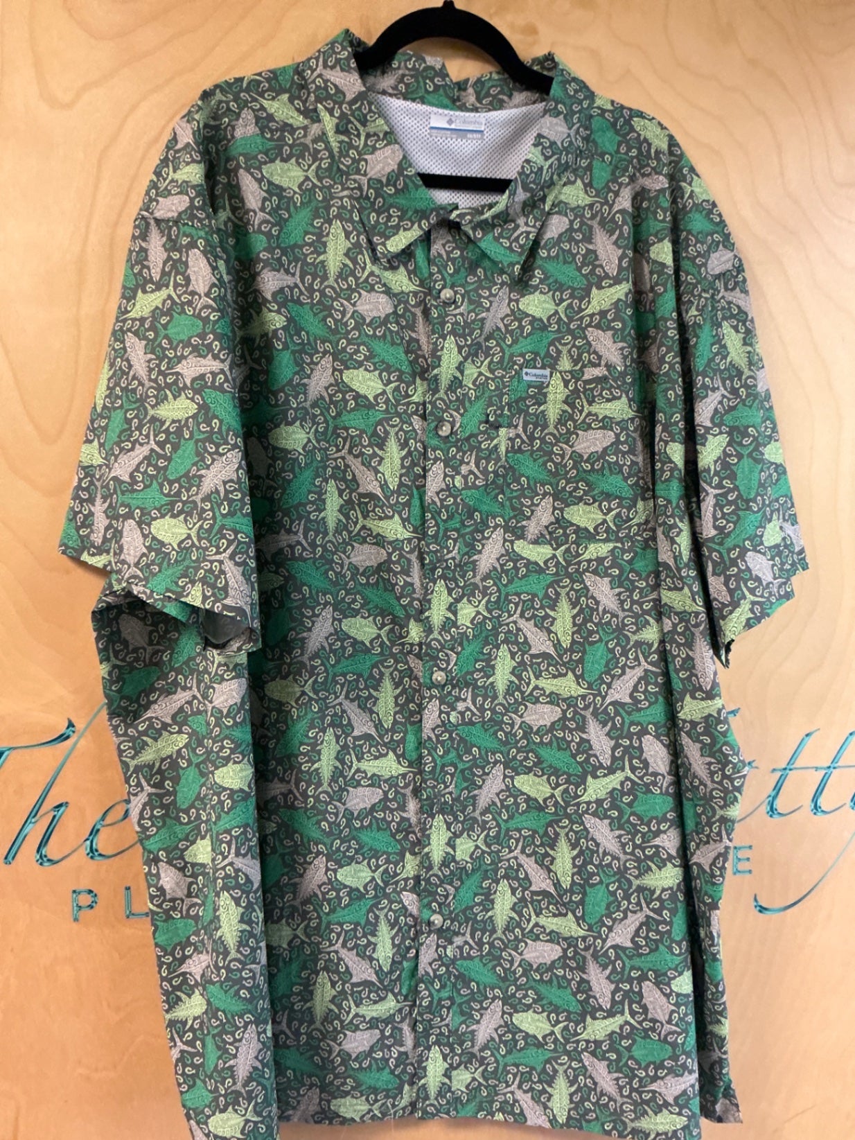 Columbia Short Sleeve Button-Up Shirt - Green, Beige, Black - 5X