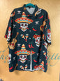Short Sleeve Button-Up Shirt - Black with multicolored print - 3XL