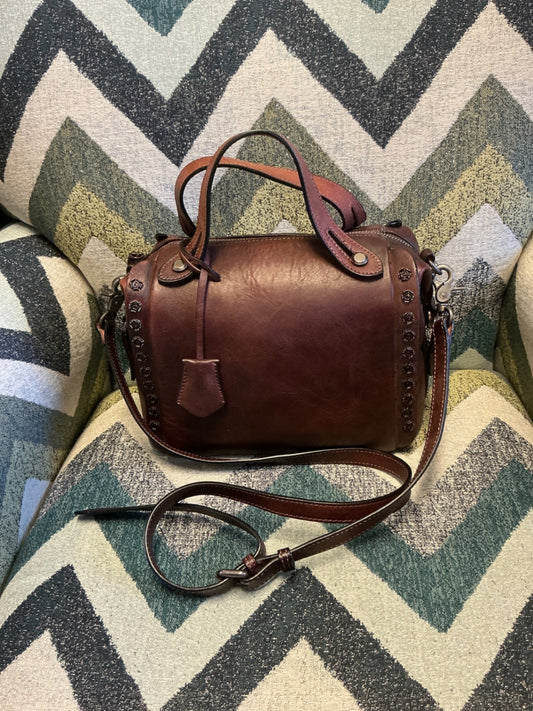 Genuine Leather Handbag - Brown -
