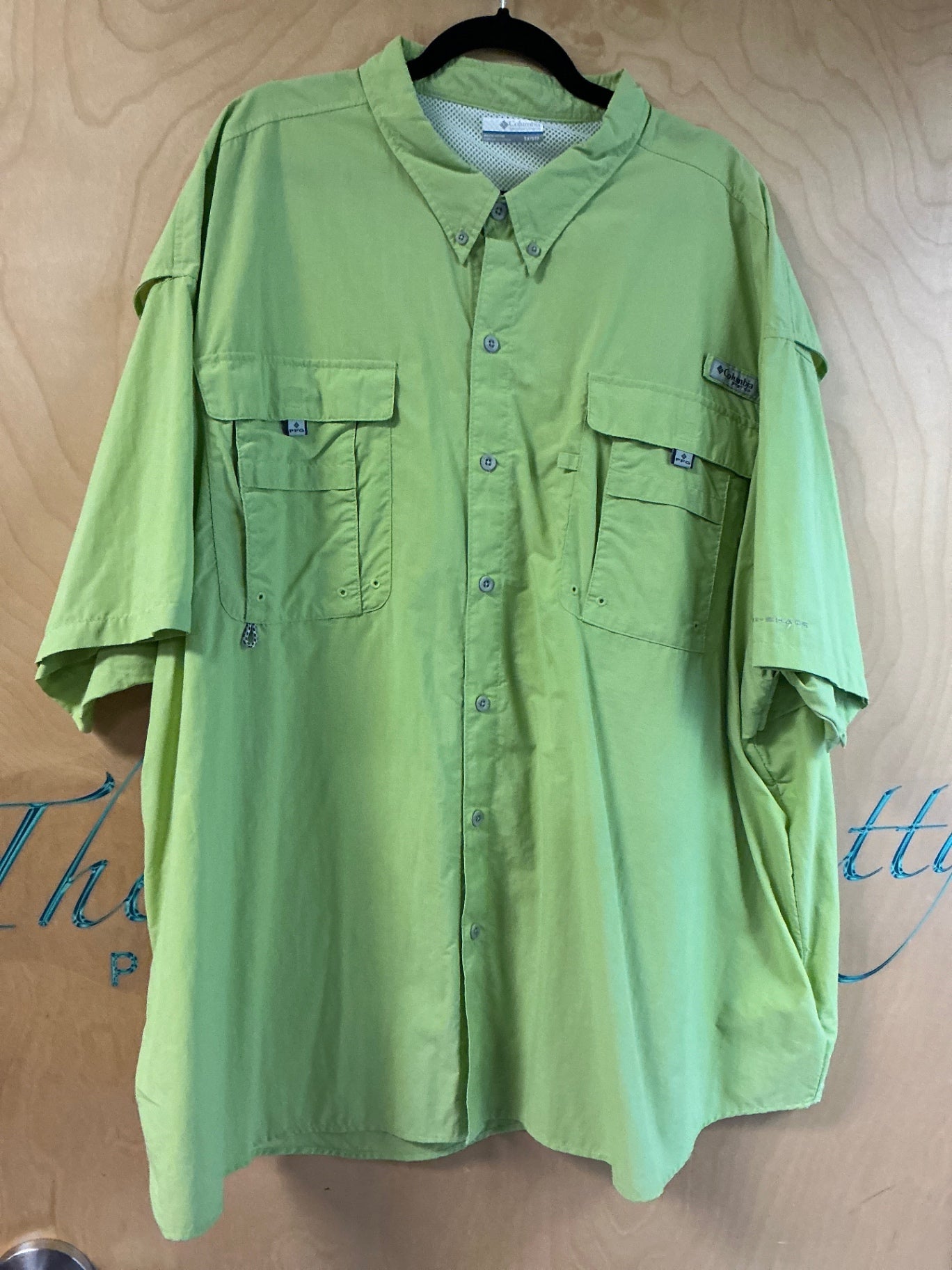 Columbia Short Sleeve Button-Up Shirt - Lime green - 5X