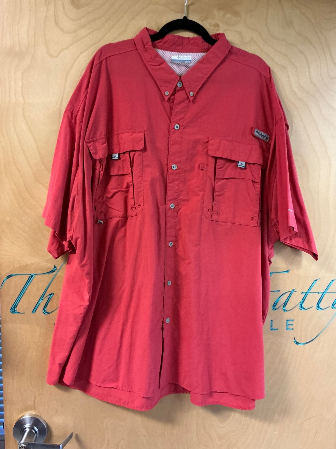 Columbia Short Sleeve Button-Up Shirt - Coral - 5X