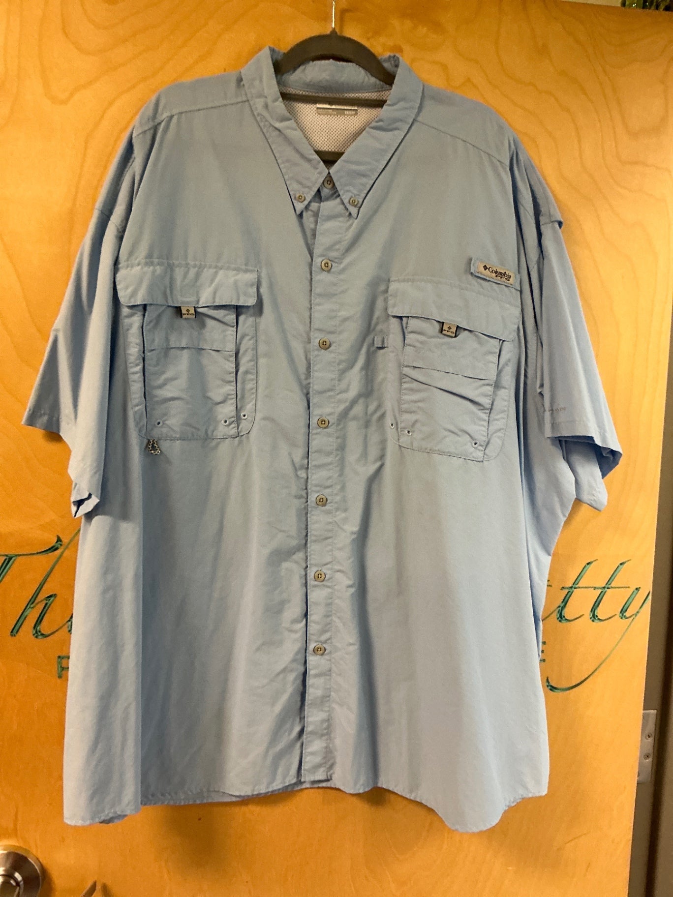 Columbia Short Sleeve Button-Up Shirt - Light Blue - 5X