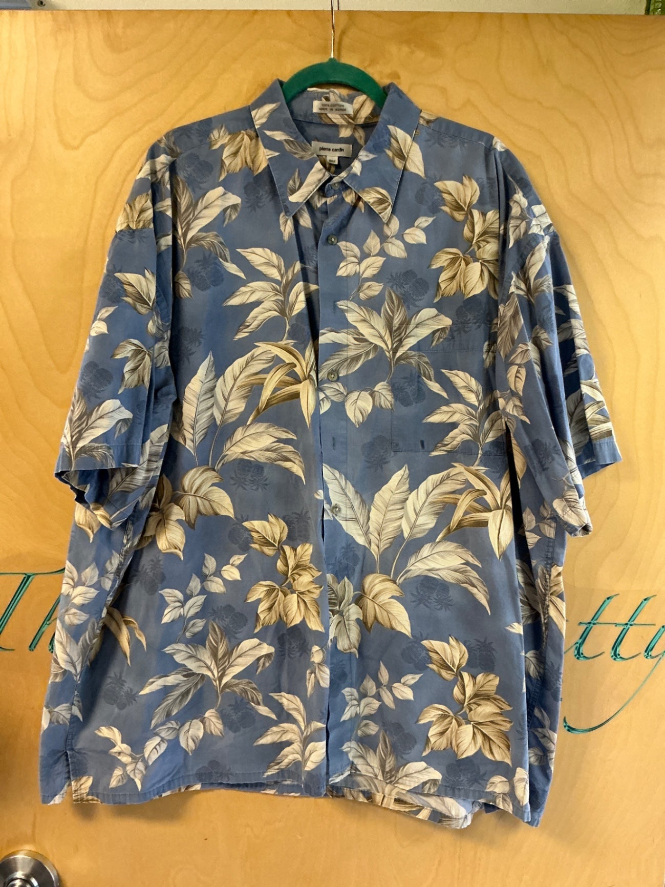 Pierre Cardin Short Sleeve Button-Up Shirt - Blue and beige - 3XLT