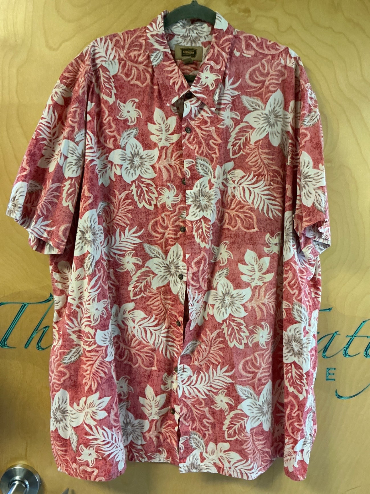 Foundry Short Sleeve Button-Up Shirt - Red and white - 3XLT