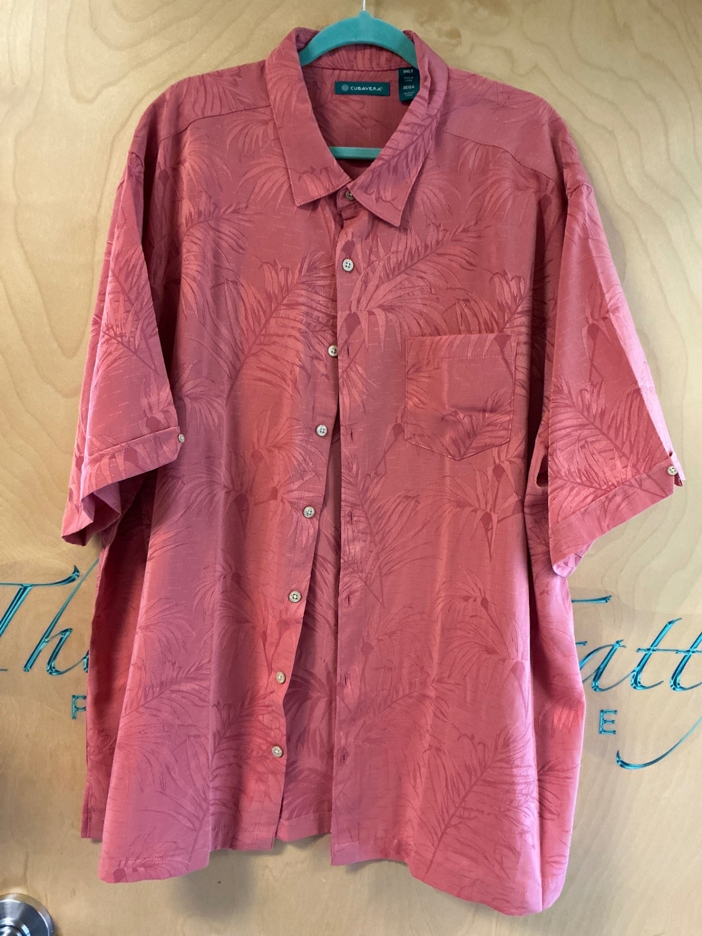 Cubavera Short Sleeve Button-Up Shirt - Salmon - 3XLT