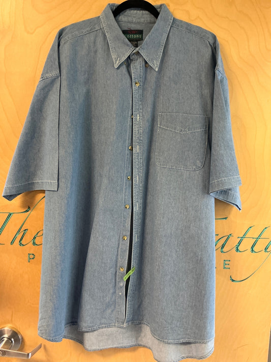 S.W. Cottons Short Sleeve Button-Up Shirt - Denim -