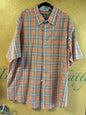 IZOD Short Sleeve Button-Up Shirt - Peach with blue, white, and black plaid pattern - 3XLT