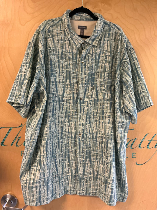VAN HEUSEN Short Sleeve Button-Up Shirt - Teal/Cream - 3XLT