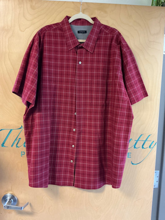 Van Heusen Short Sleeve Button-Up Shirt - Red - 3XLT