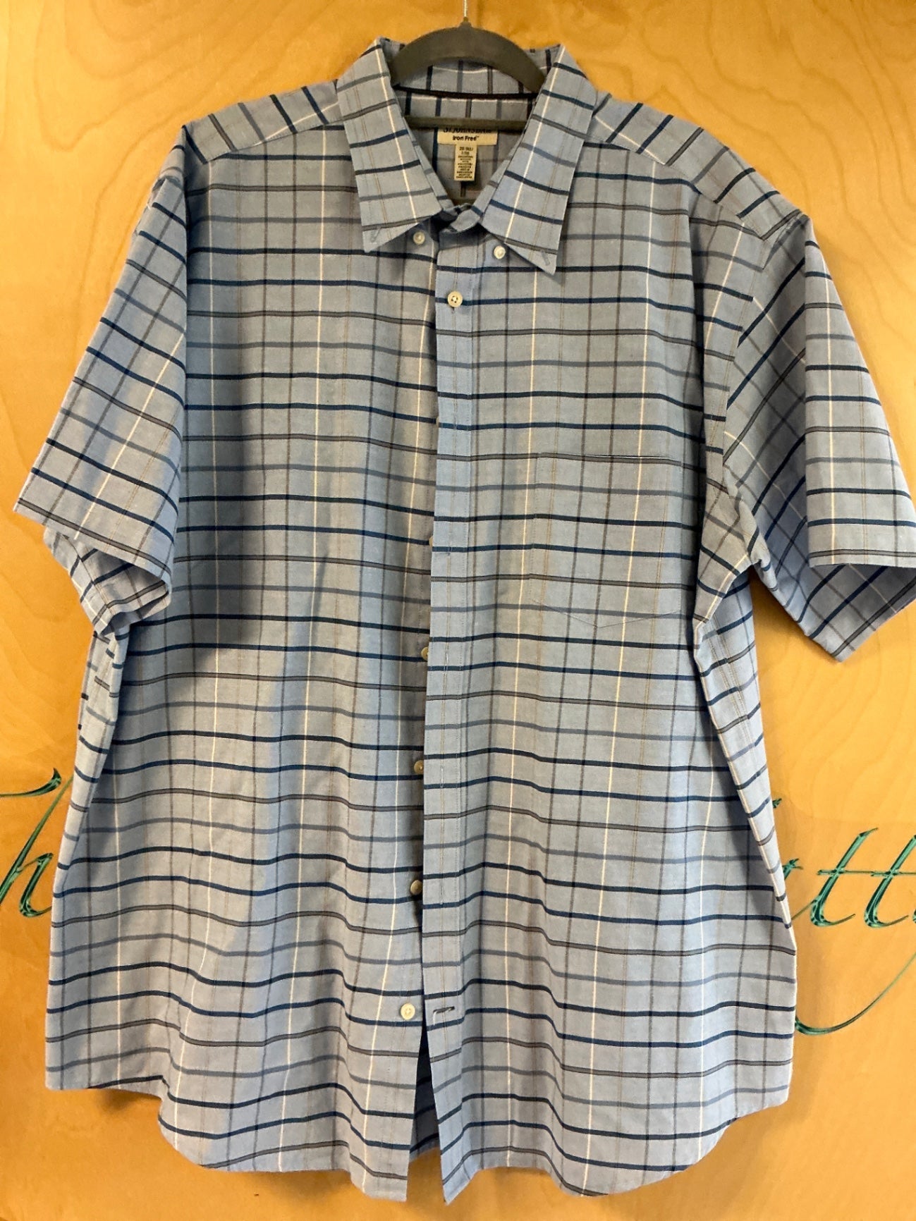 St. John's Bay Short Sleeve Button-Up Shirt - Blue with white and navy checks - 2XLT
