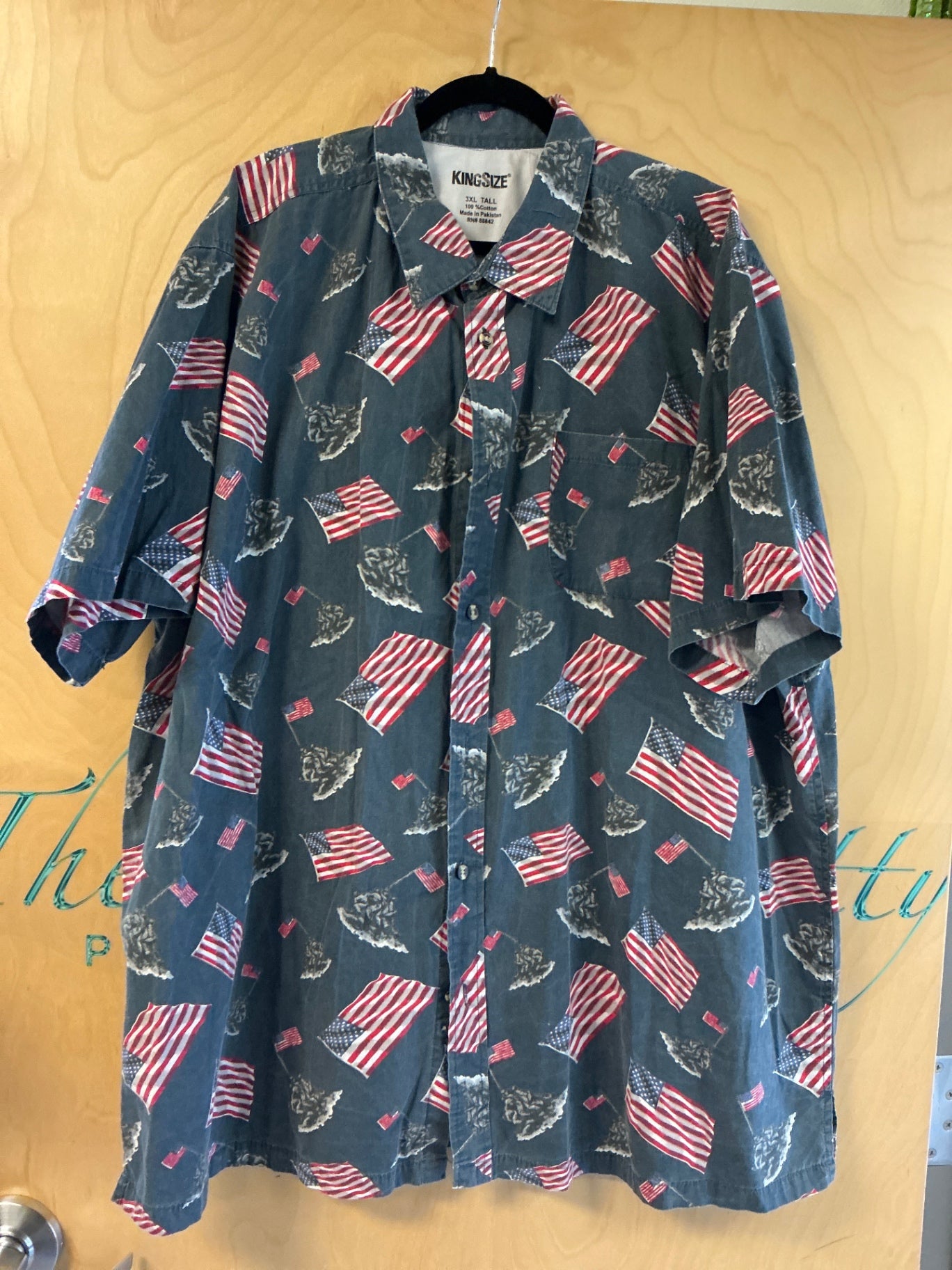 KINGSIZE Short Sleeve Button-Up Shirt - Blue/Red/White - 3XLT